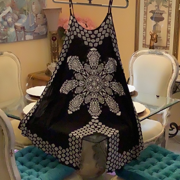 Beach Cover or summer dress spaghetti straps black white Assemetrical si… - Picture 3 of 13